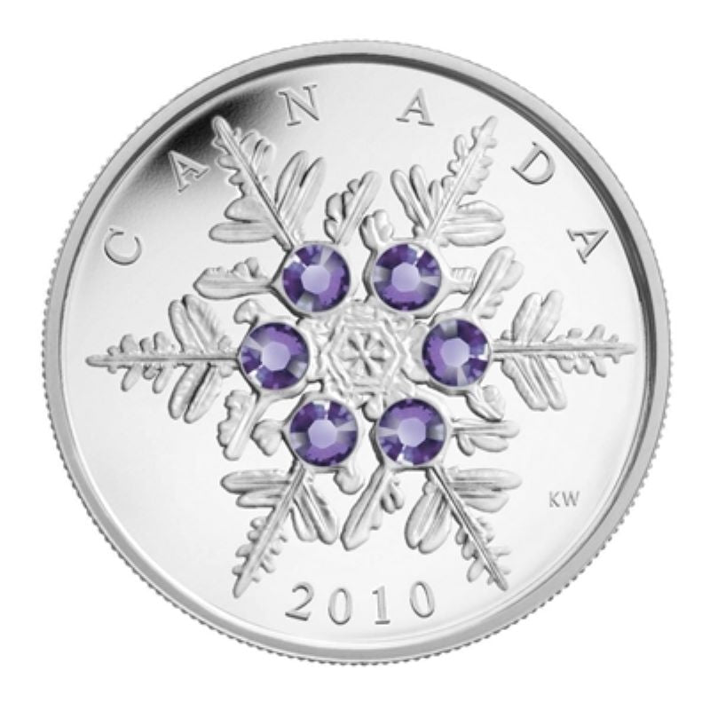 Fine Silver Coin with Swarovski Crystal - Tanzanite Crystal Snowflake Reverse