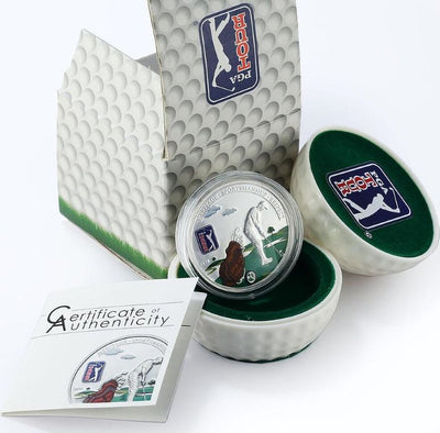 Sterling Silver Coin with Colour and Leather - PGA Tour: Golf Bag