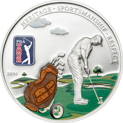 Sterling Silver Coin with Colour and Leather - PGA Tour: Golf Bag Reverse