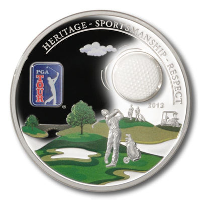 Sterling Silver Coin with Colour and Marble - PGA Tour: Golf Ball Reverse