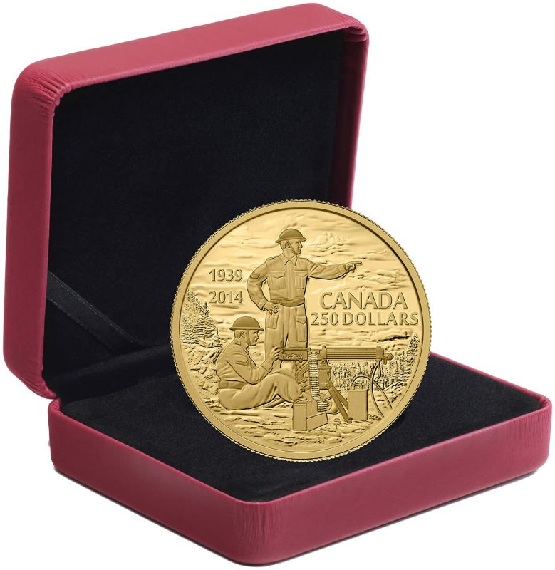 Pure Gold Coin - Canadian Machine Gunner in Training: 75th Anniversary of the Declaration of the Second World War Packaging