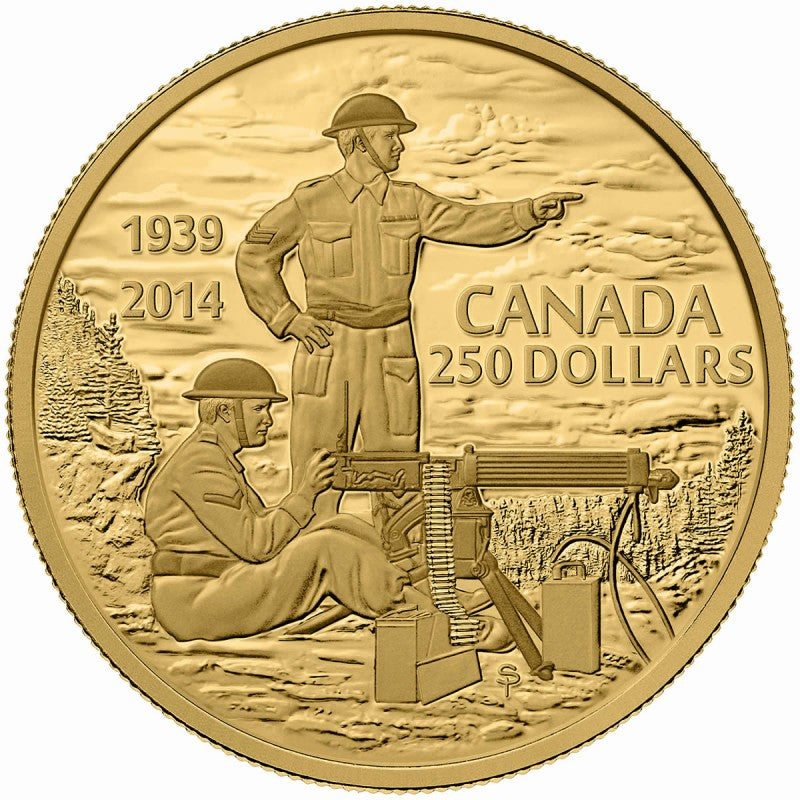Pure Gold Coin - Canadian Machine Gunner in Training: 75th Anniversary of the Declaration of the Second World War Reverse