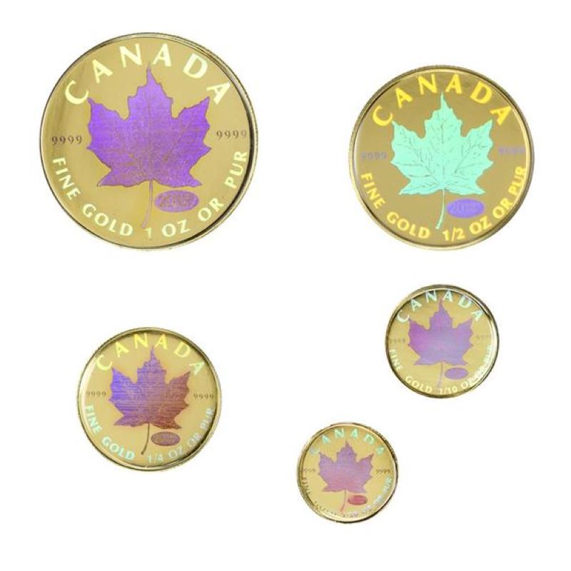 Pure Gold Hologram 5 Coin Set - Gold Maple Leaf 20th Anniversary Reverse