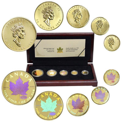 Pure Gold Hologram 5 Coin Set - Gold Maple Leaf 20th Anniversary
