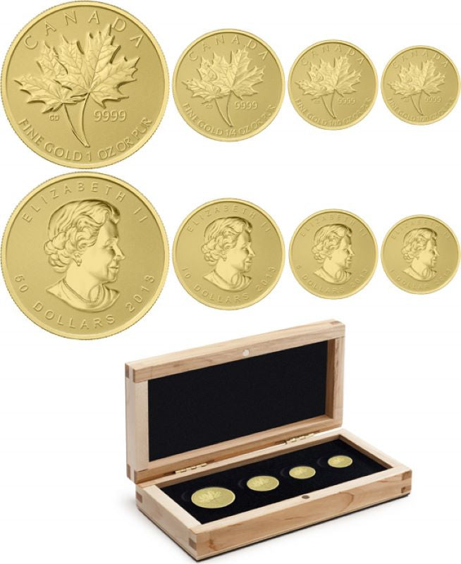 Pure Gold 4 Coin Set - Gold Maple Leaf 25th Anniversary Fractional Set
