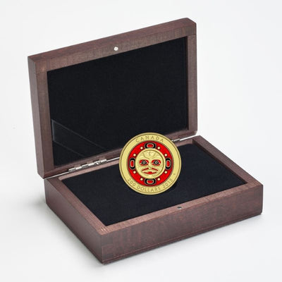 Pure Gold Ultra High Relief Coin with Colour - Singing Moon Mask Packaging