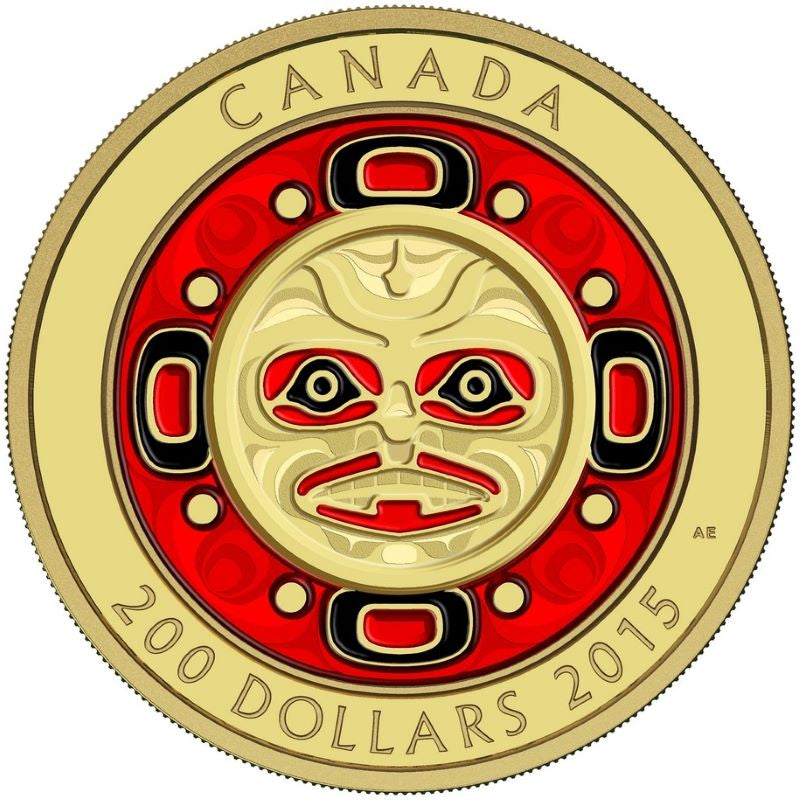 Pure Gold Ultra High Relief Coin with Colour - Singing Moon Mask Reverse