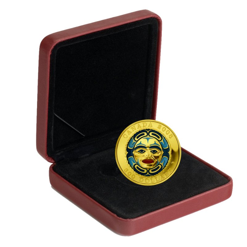 14k Gold Coin with Colour - Four Seasons Moon Mask Packaging