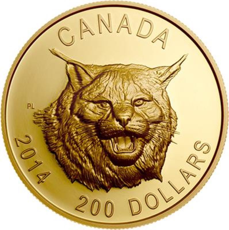Pure Gold Ultra High Relief Coin - The Fierce Canadian Lynx Reverse