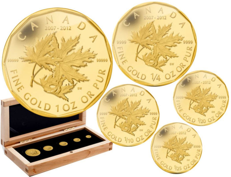 Pure Gold 5 Coin Set - Gold Maple Leaf Set
