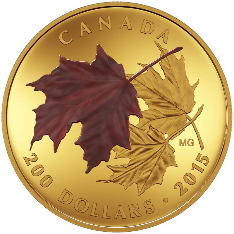 Pure Gold 3 Coin Set with Colour - Alluring Maple Leaves of Fall: Red Reverse