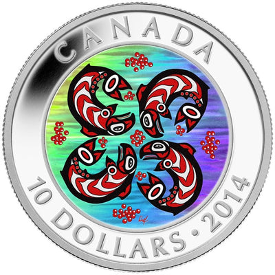 Fine Silver Hologram Coin with Colour - First Nations Art: Salmon Reverse